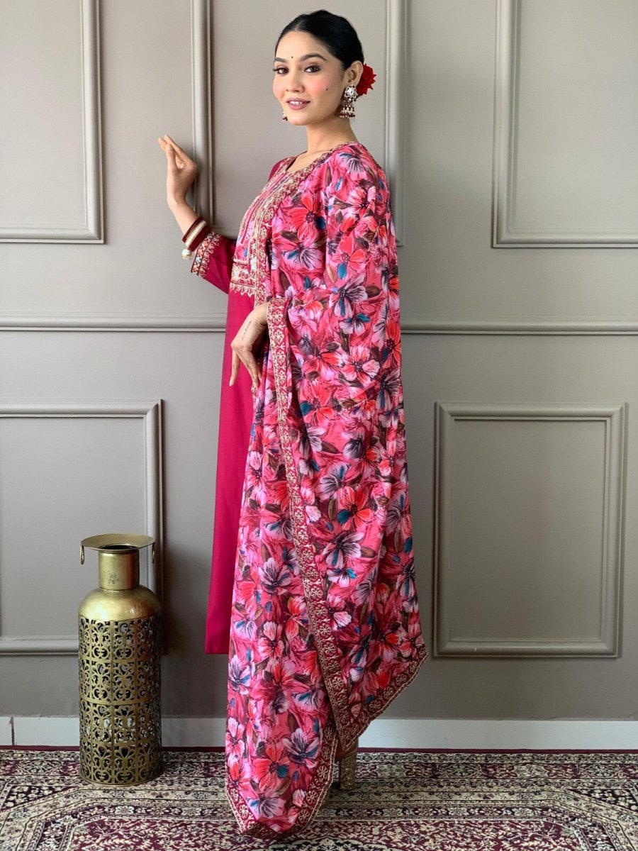 Women straight suit Elegant Viscose Silk Salwar Kameez Set readymade suit - 001FASHIONFORWARD
