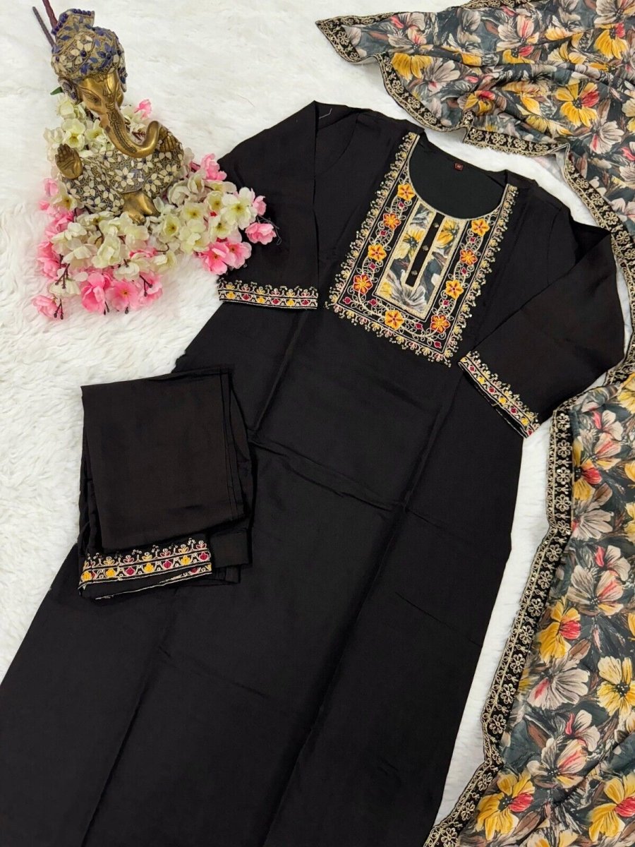 Women straight suit Elegant Viscose Silk Salwar Kameez Set readymade suit - 001FASHIONFORWARD