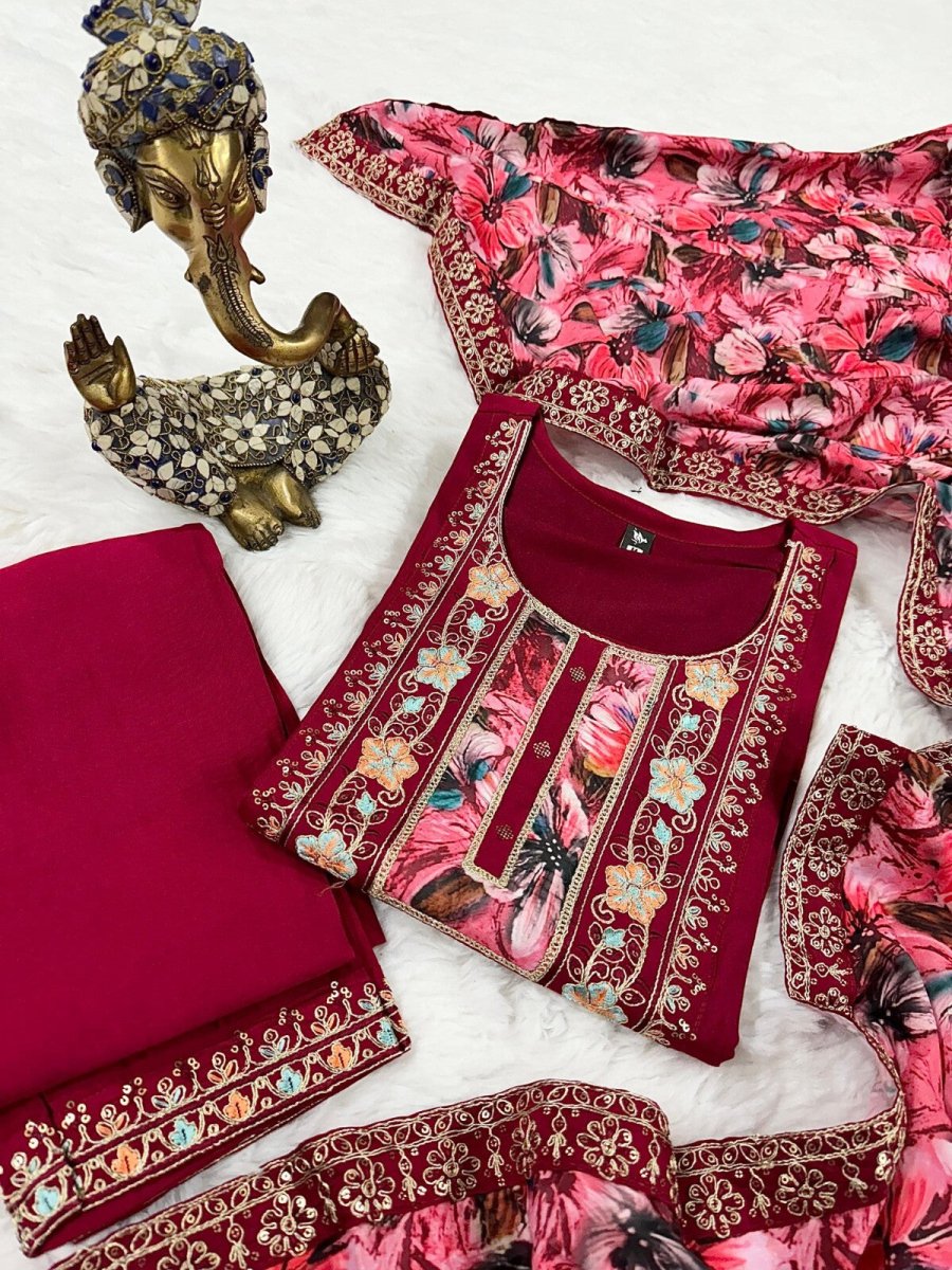 Women straight suit Elegant Viscose Silk Salwar Kameez Set readymade suit - 001FASHIONFORWARD
