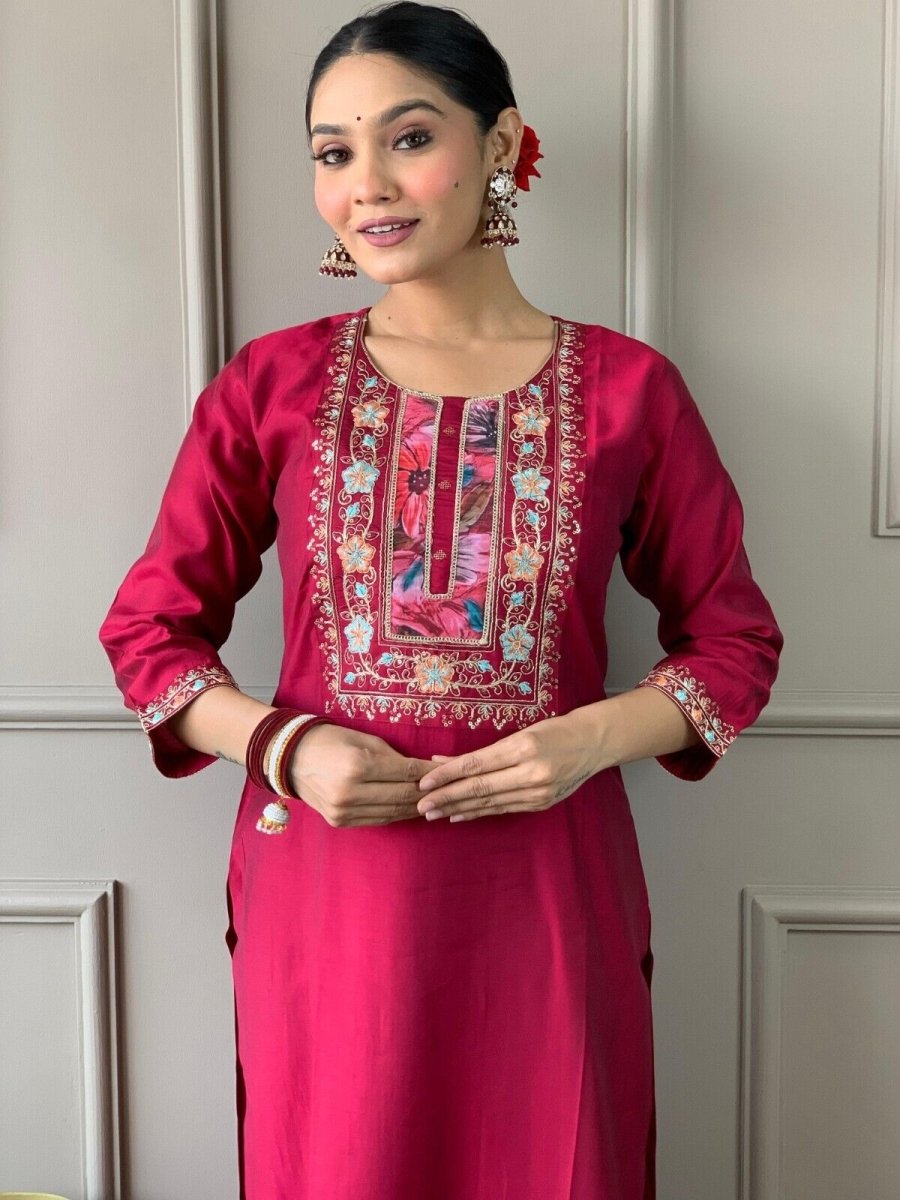 Women straight suit Elegant Viscose Silk Salwar Kameez Set readymade suit - 001FASHIONFORWARD