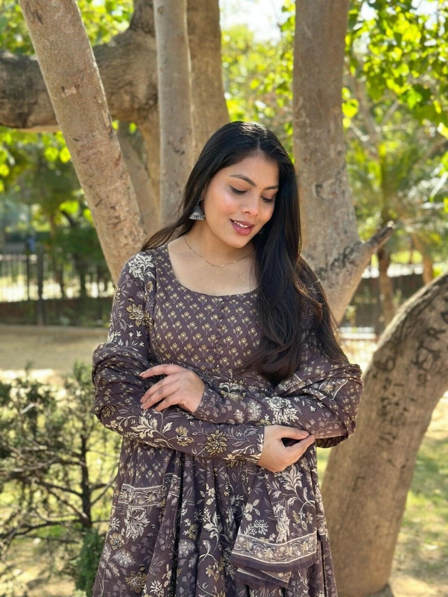 Women’s Designer Floral Printed Anarkali Gown Ethnic Pakistani Style Top - 001FASHIONFORWARD
