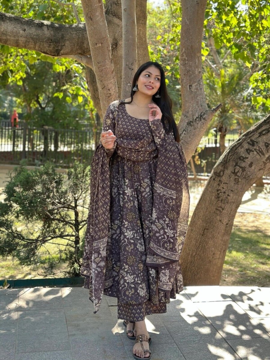 Women’s Designer Floral Printed Anarkali Gown Ethnic Pakistani Style Top - 001FASHIONFORWARD