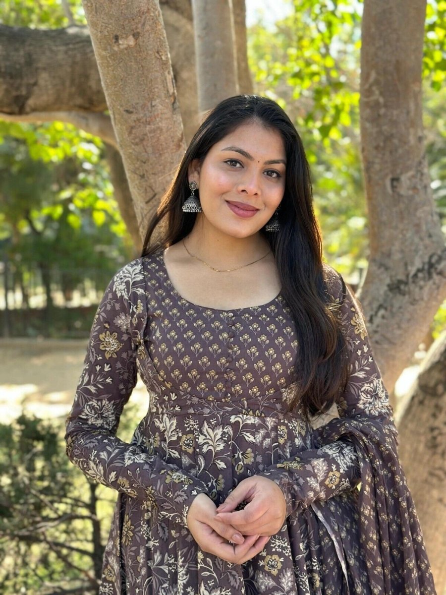 Women’s Designer Floral Printed Anarkali Gown Ethnic Pakistani Style Top - 001FASHIONFORWARD