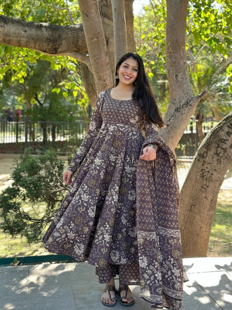 Women’s Designer Floral Printed Anarkali Gown Ethnic Pakistani Style Top - 001FASHIONFORWARD