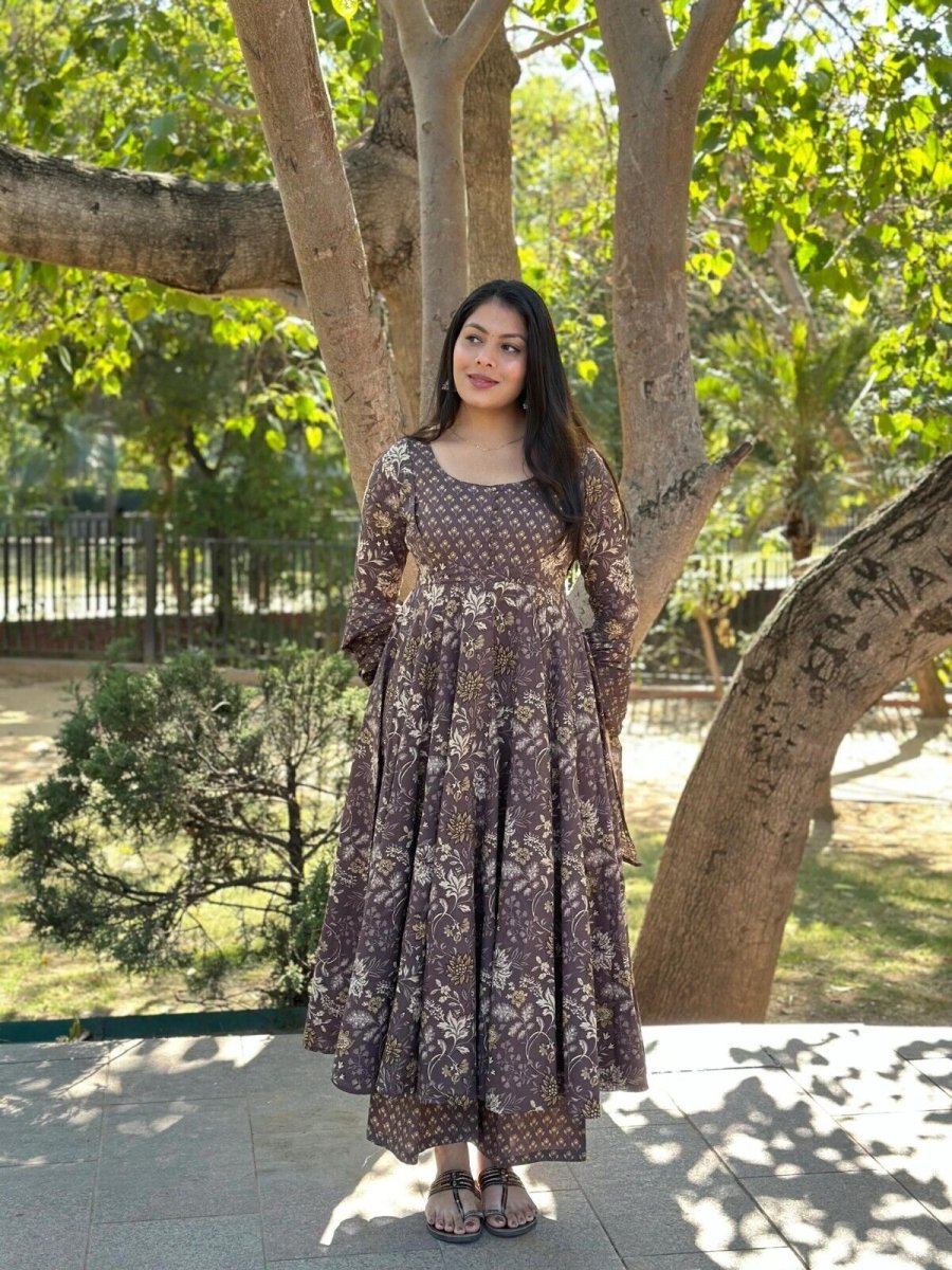 Women’s Designer Floral Printed Anarkali Gown Ethnic Pakistani Style Top - 001FASHIONFORWARD