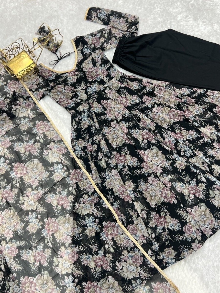 Women's Floral Fox Georgette Anarkali Gown Suit Set – Ready to Wear Wedding wear - 001FASHIONFORWARD
