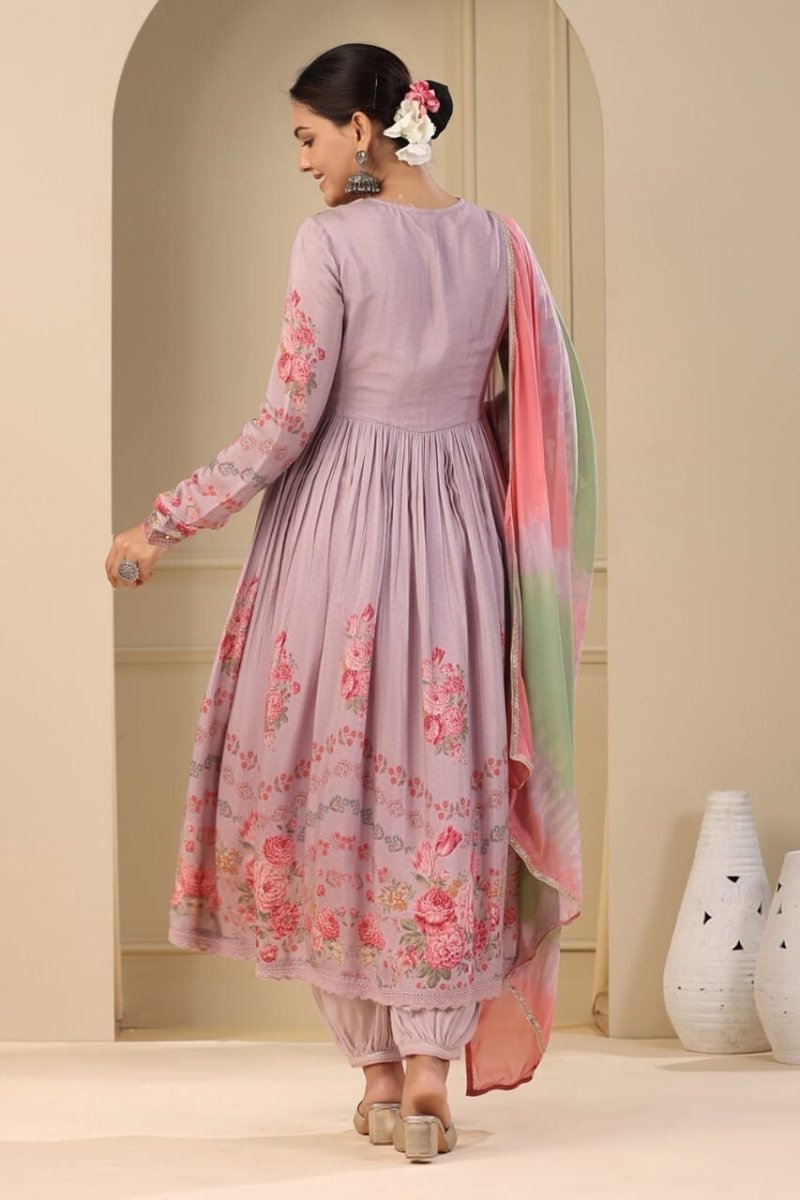 Women's Muslin Silk Alia Cut Salwar kameez Embroidery Digital Shine Print - 001FASHIONFORWARD