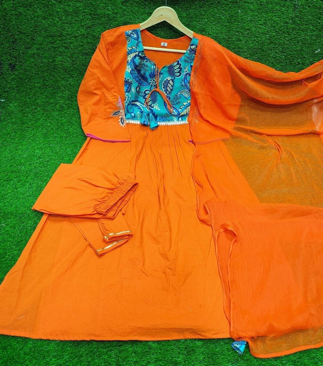 Women's Orange Anarkali Suit – Flared Gown Style, Stitched & Ready to Wear - 001FASHIONFORWARD