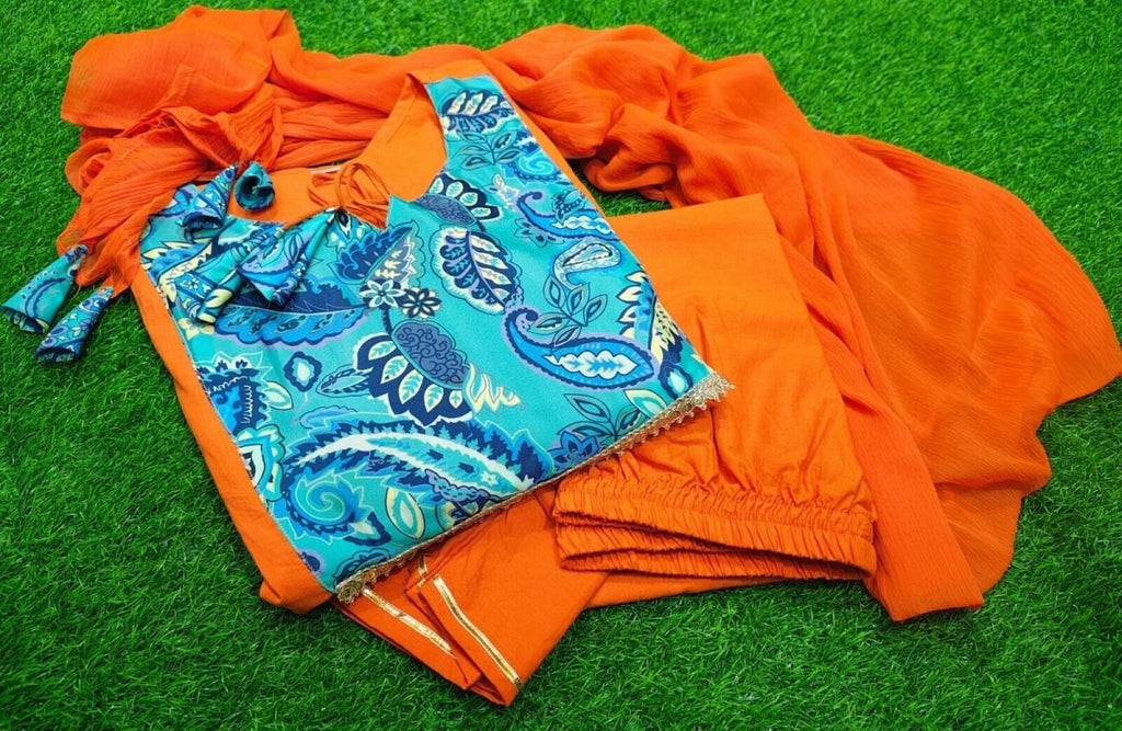 Women's Orange Anarkali Suit – Flared Gown Style, Stitched & Ready to Wear - 001FASHIONFORWARD