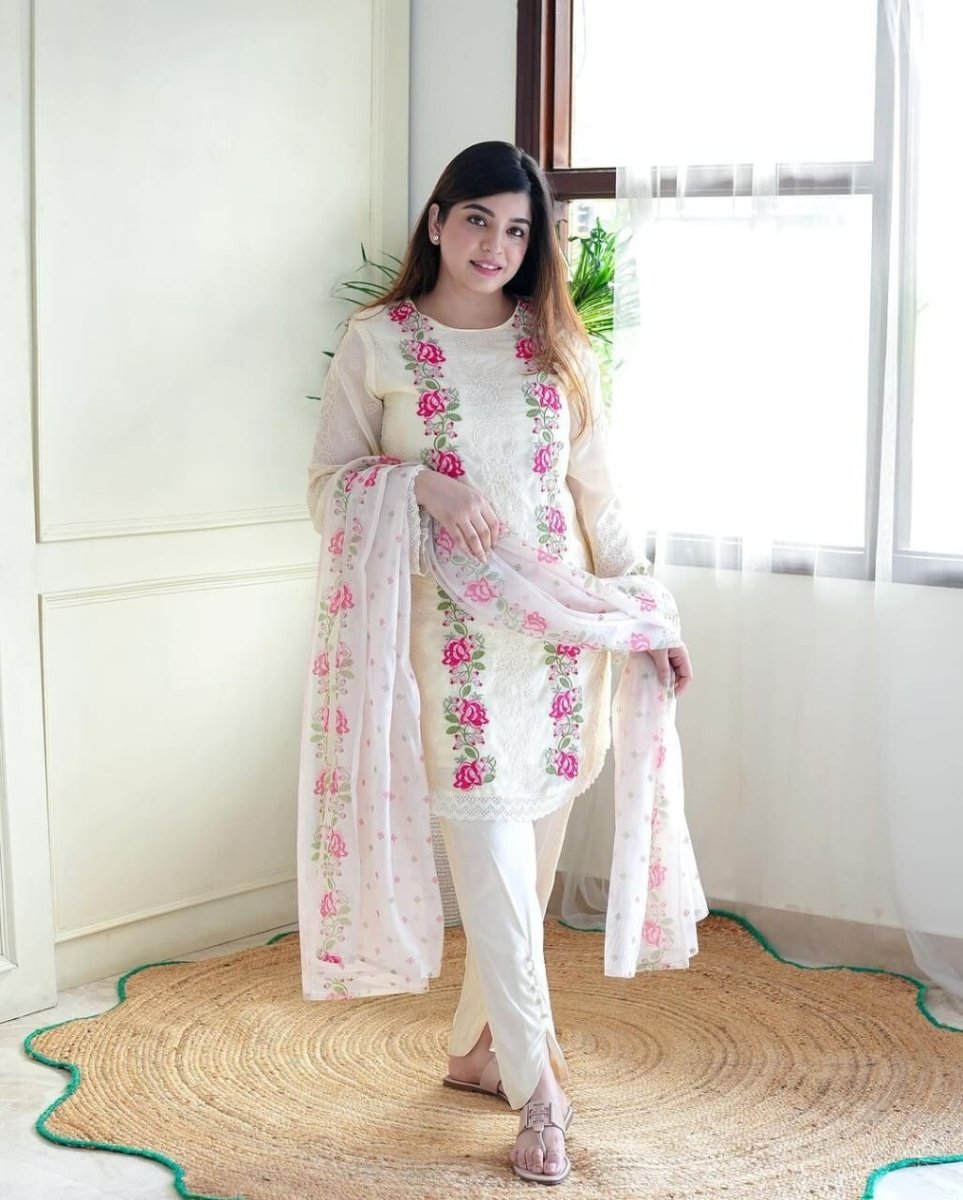 Women's Pakistani Salwar Kameez Readymade Suit Cotton Weddings and Party wear - 001FASHIONFORWARD
