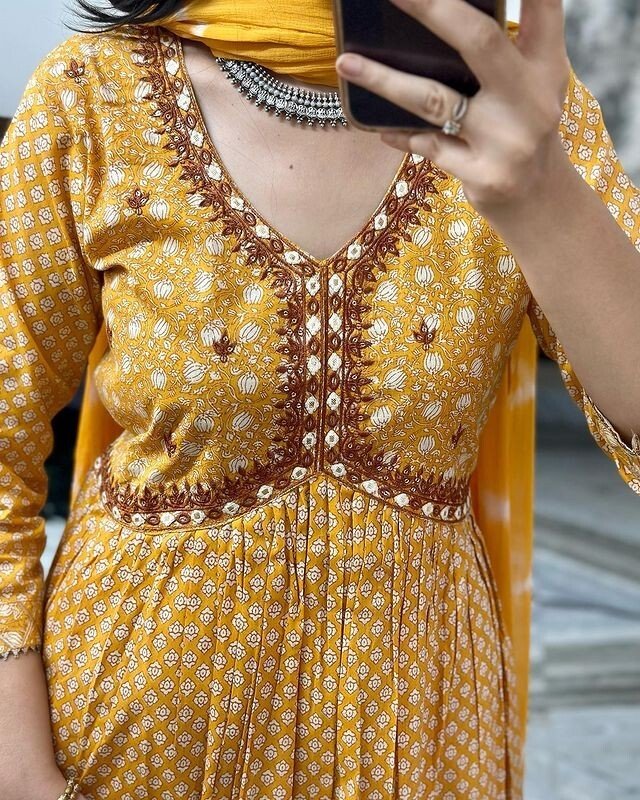 Yellow Bollywood Anarkali Gown Suit – Indian Pakistani Designer Wear - 001FASHIONFORWARD