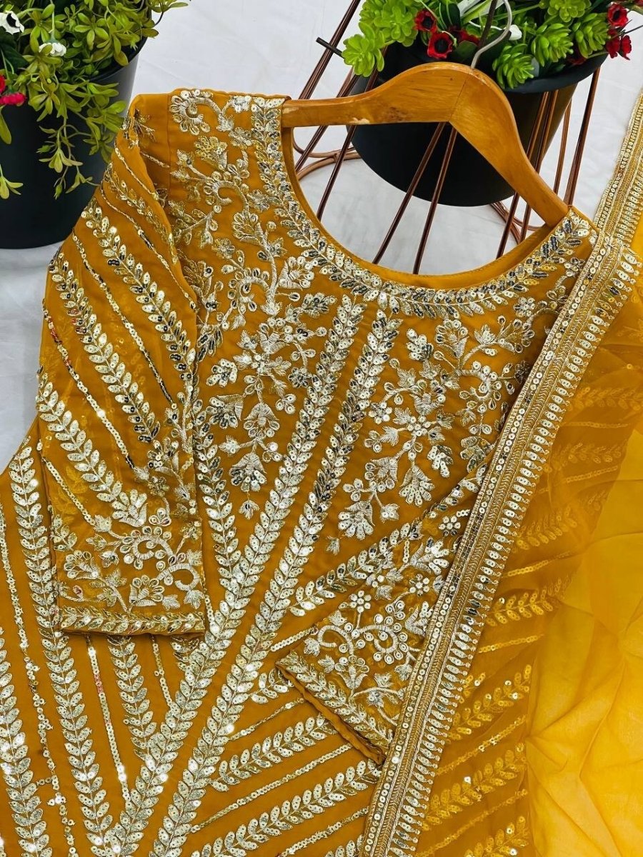 Yellow Georgette Sharara suirt Kameez with Dupatta for Women & Girls (3PC Set) - 001FASHIONFORWARD