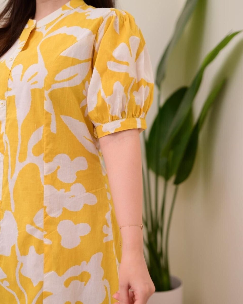 Yellow Printed Outfit for Women Indian Paksitani Anarkali Gown - 001FASHIONFORWARD