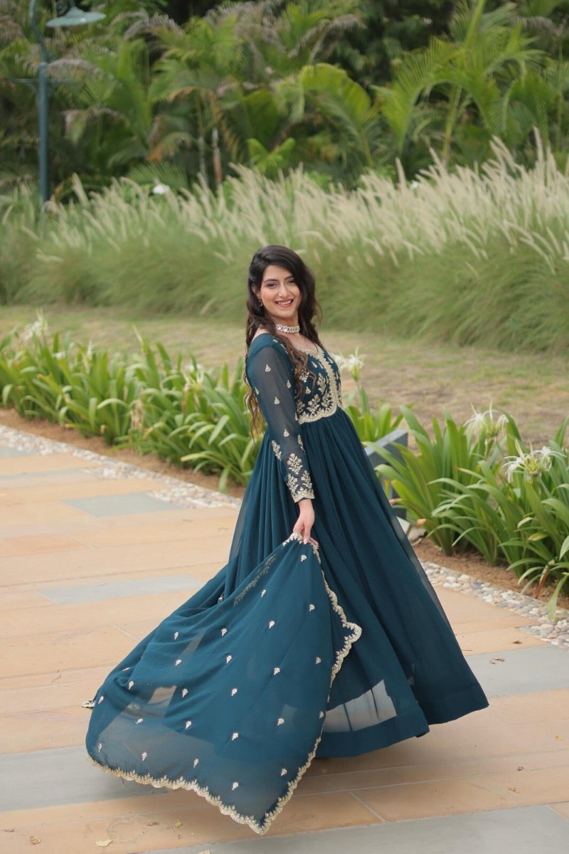 Zari work Long Anarkali Indian Partywear Wedding Gown for Women Georgette - 001FASHIONFORWARD