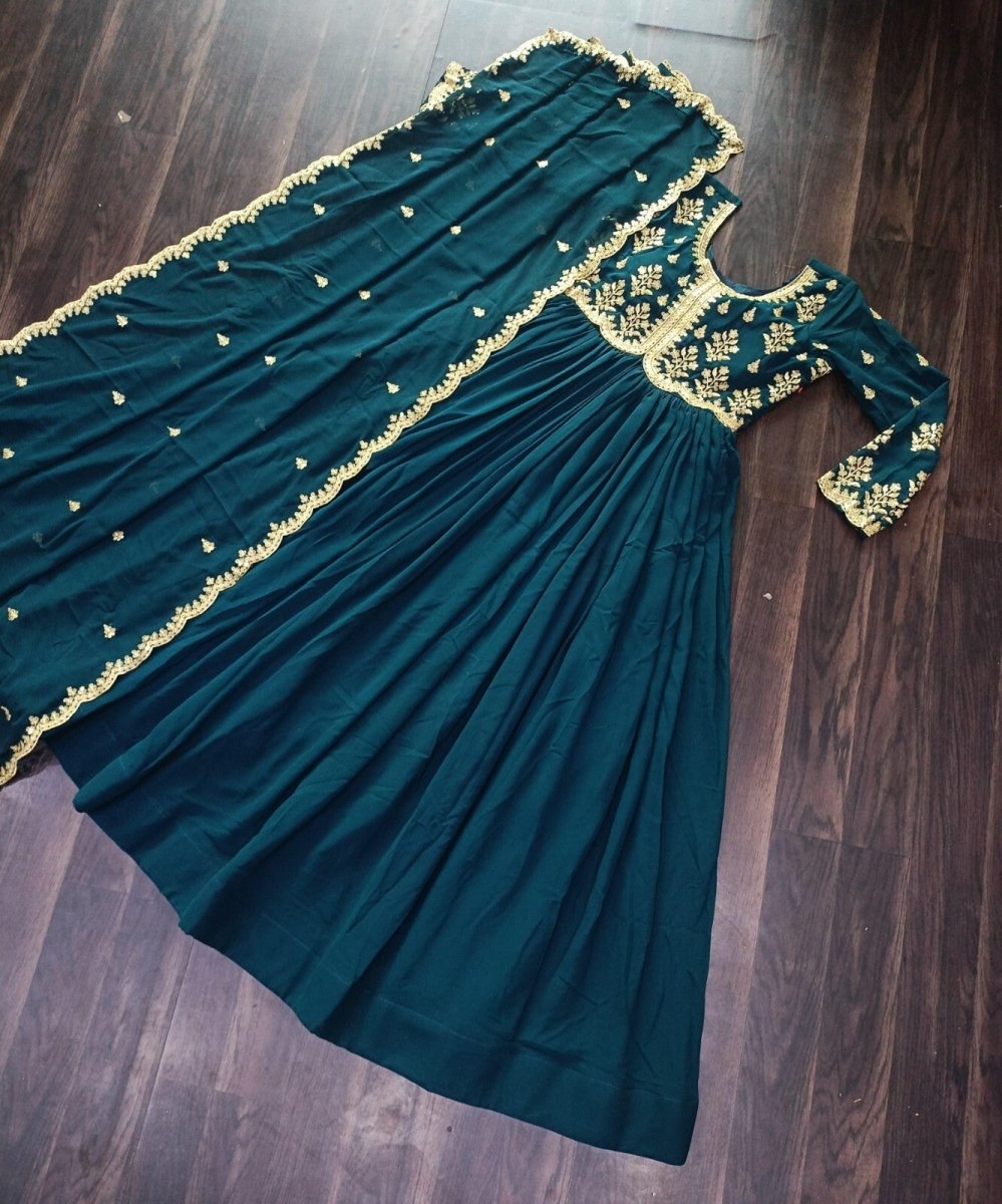 Zari work Long Anarkali Indian Partywear Wedding Gown for Women Georgette - 001FASHIONFORWARD