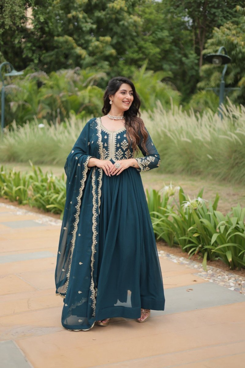 Zari work Long Anarkali Indian Partywear Wedding Gown for Women Georgette - 001FASHIONFORWARD