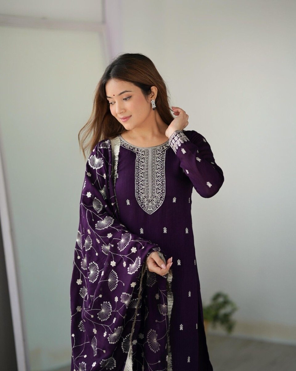 Zari work Silk Salwar Kameez Suit Designer Kurta salwar kameez suit , 3 pcs suit - 001FASHIONFORWARD