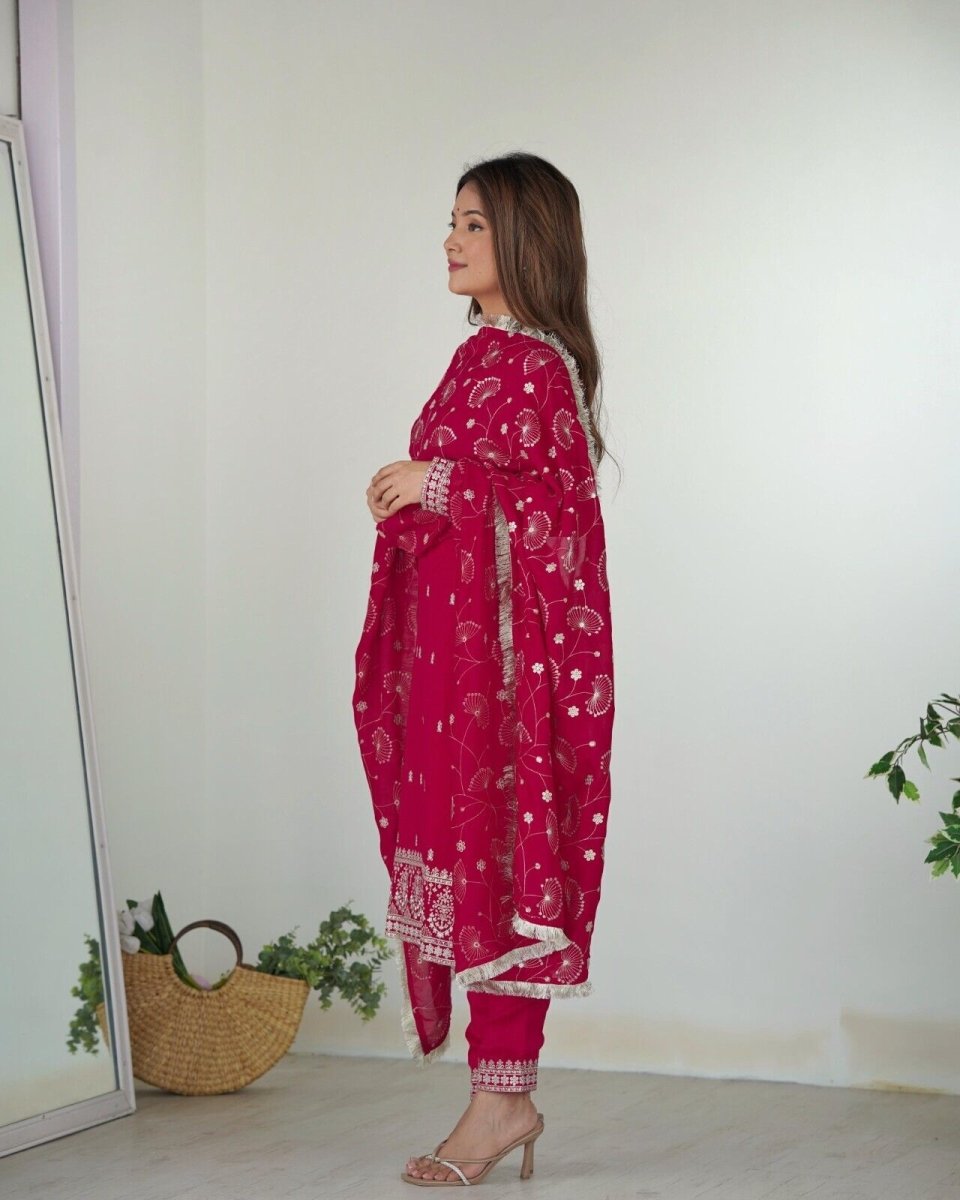 Zari work Silk Salwar Kameez Suit Designer Kurta salwar kameez suit , 3 pcs suit - 001FASHIONFORWARD
