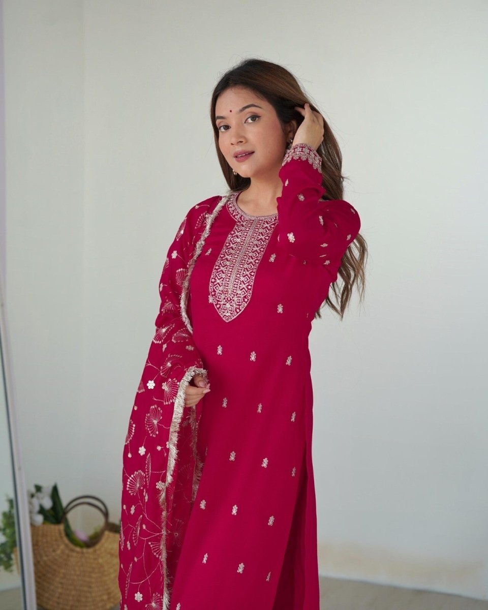 Zari work Silk Salwar Kameez Suit Designer Kurta salwar kameez suit , 3 pcs suit - 001FASHIONFORWARD