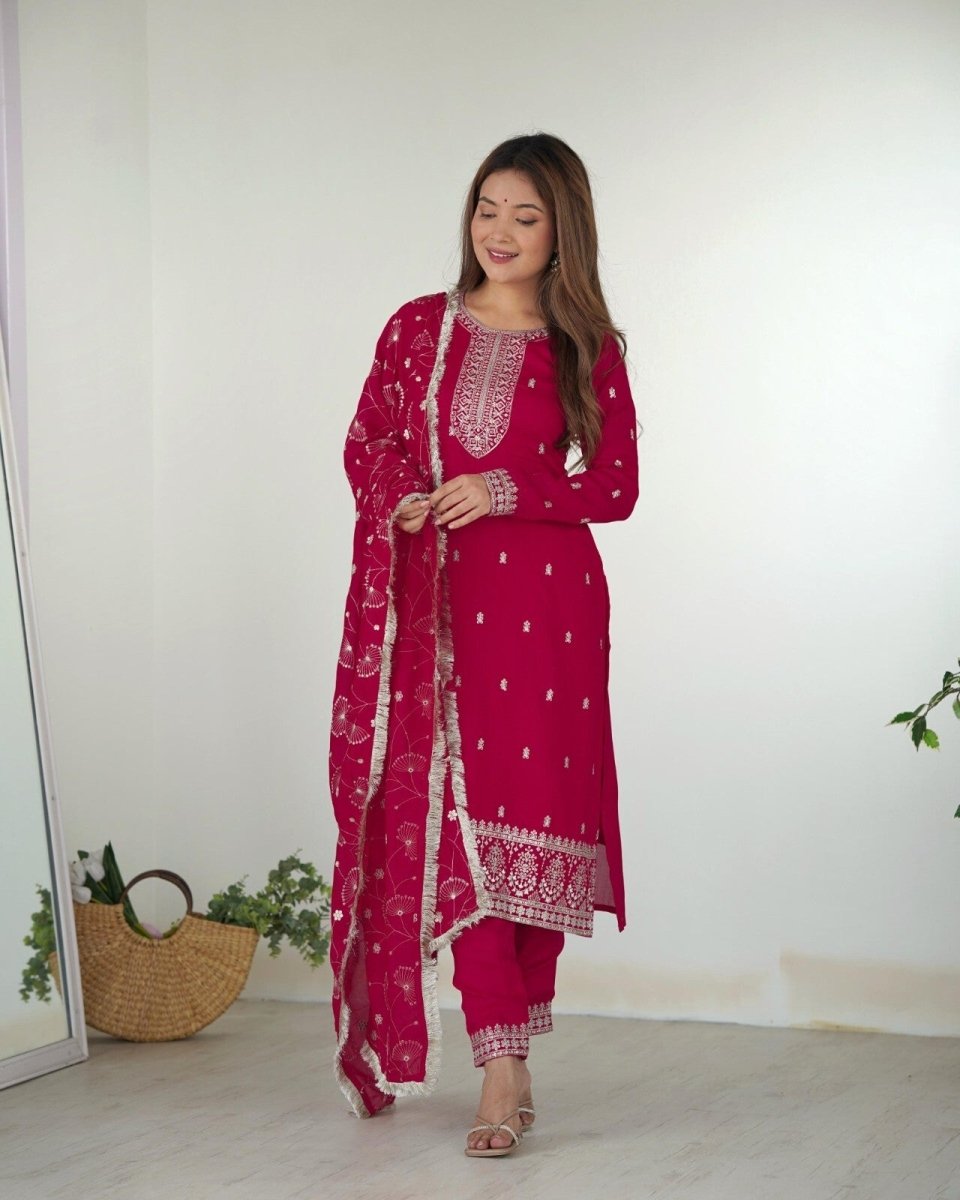 Zari work Silk Salwar Kameez Suit Designer Kurta salwar kameez suit , 3 pcs suit - 001FASHIONFORWARD