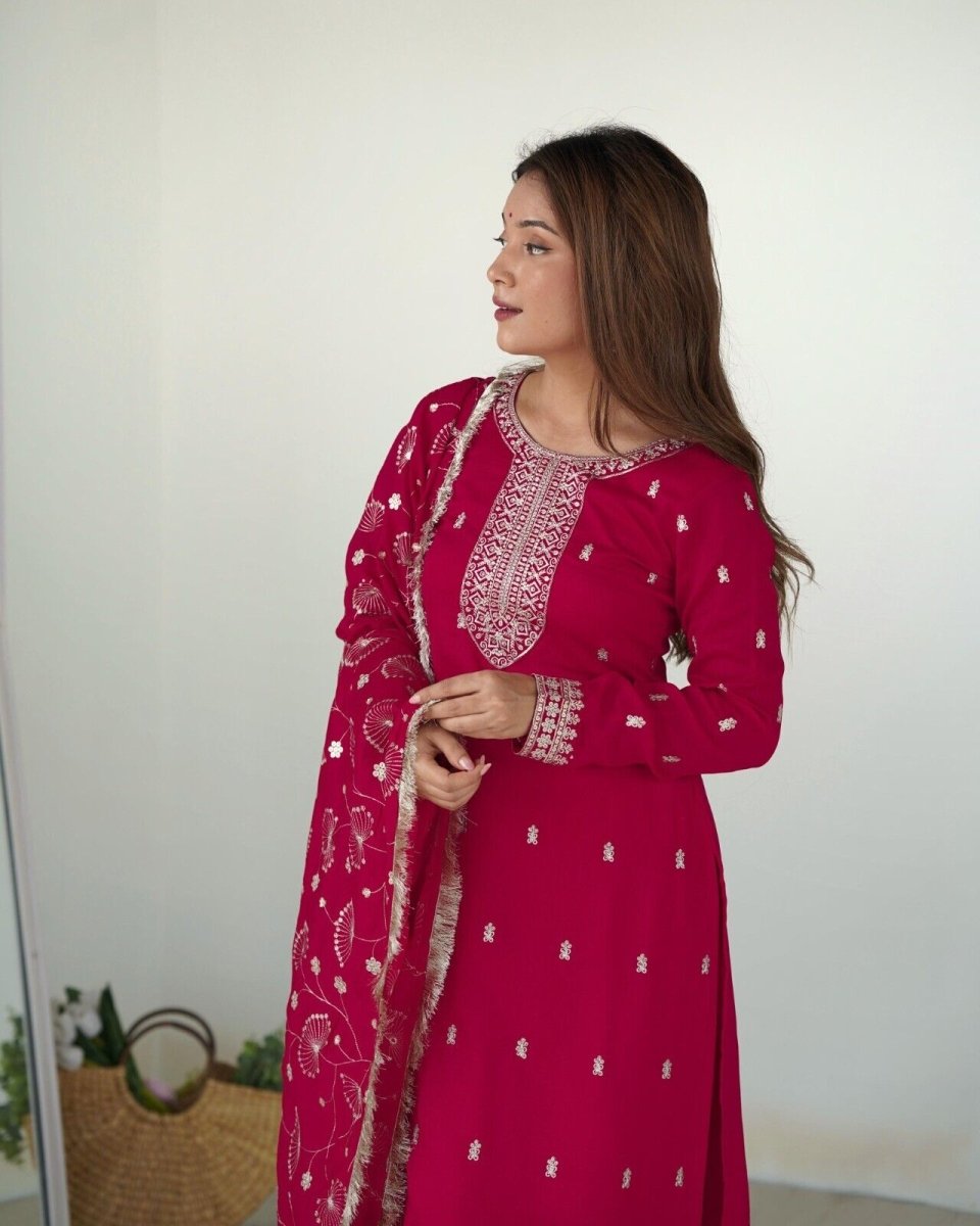 Zari work Silk Salwar Kameez Suit Designer Kurta salwar kameez suit , 3 pcs suit - 001FASHIONFORWARD