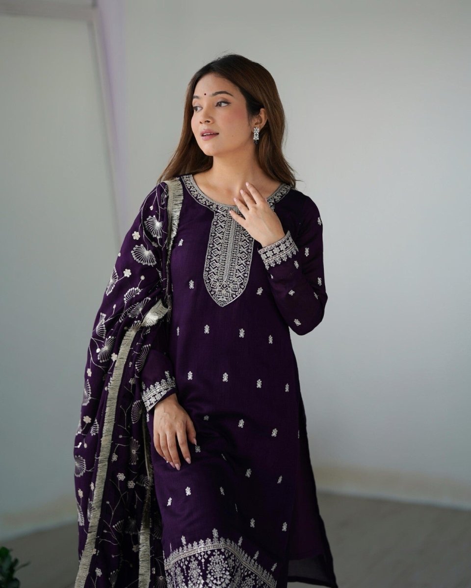 Zari work Silk Salwar Kameez Suit Designer Kurta salwar kameez suit , 3 pcs suit - 001FASHIONFORWARD