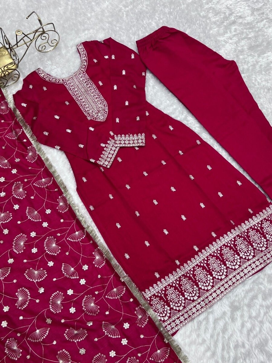 Zari work Silk Salwar Kameez Suit Designer Kurta salwar kameez suit , 3 pcs suit - 001FASHIONFORWARD