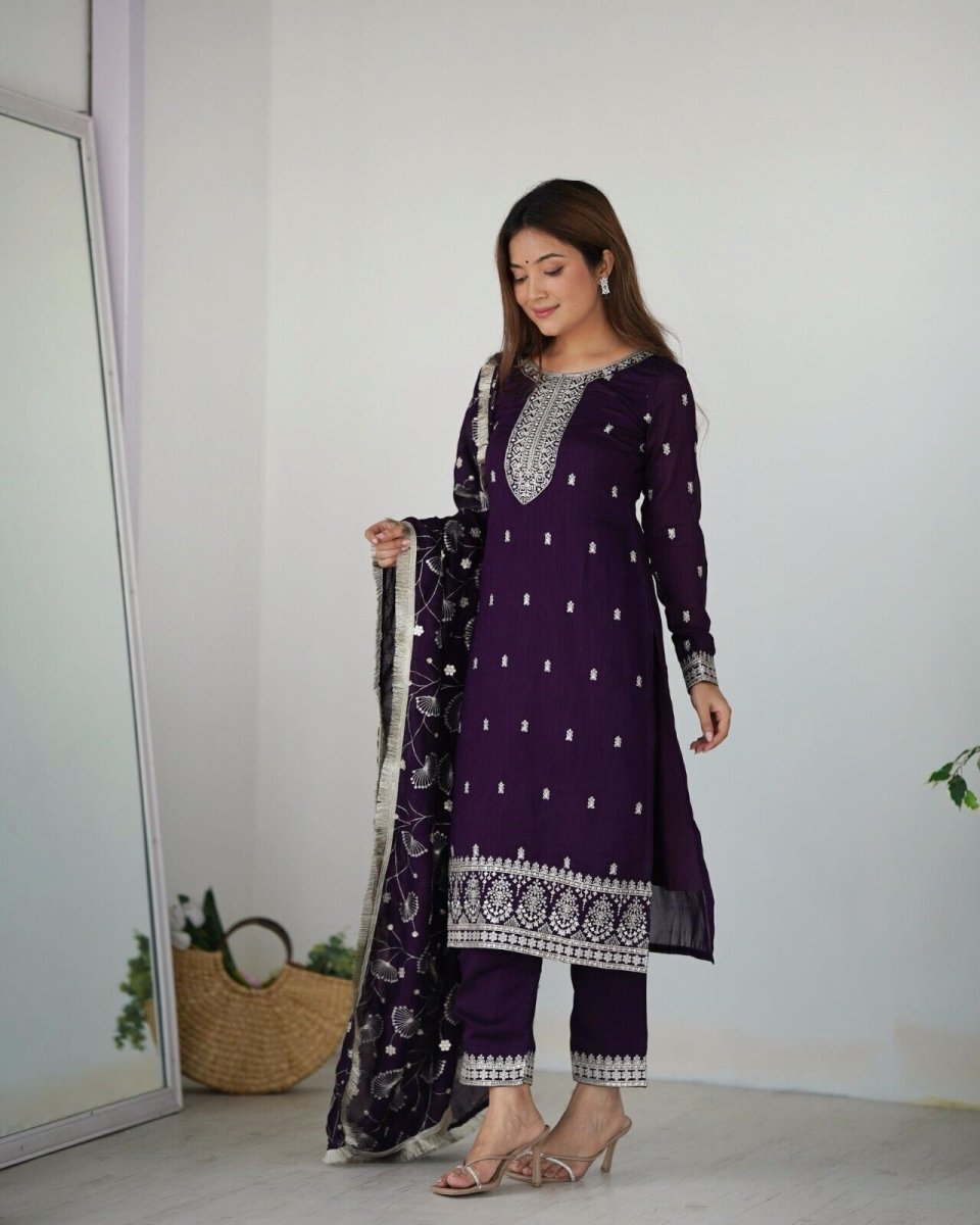 Zari work Silk Salwar Kameez Suit Designer Kurta salwar kameez suit , 3 pcs suit - 001FASHIONFORWARD