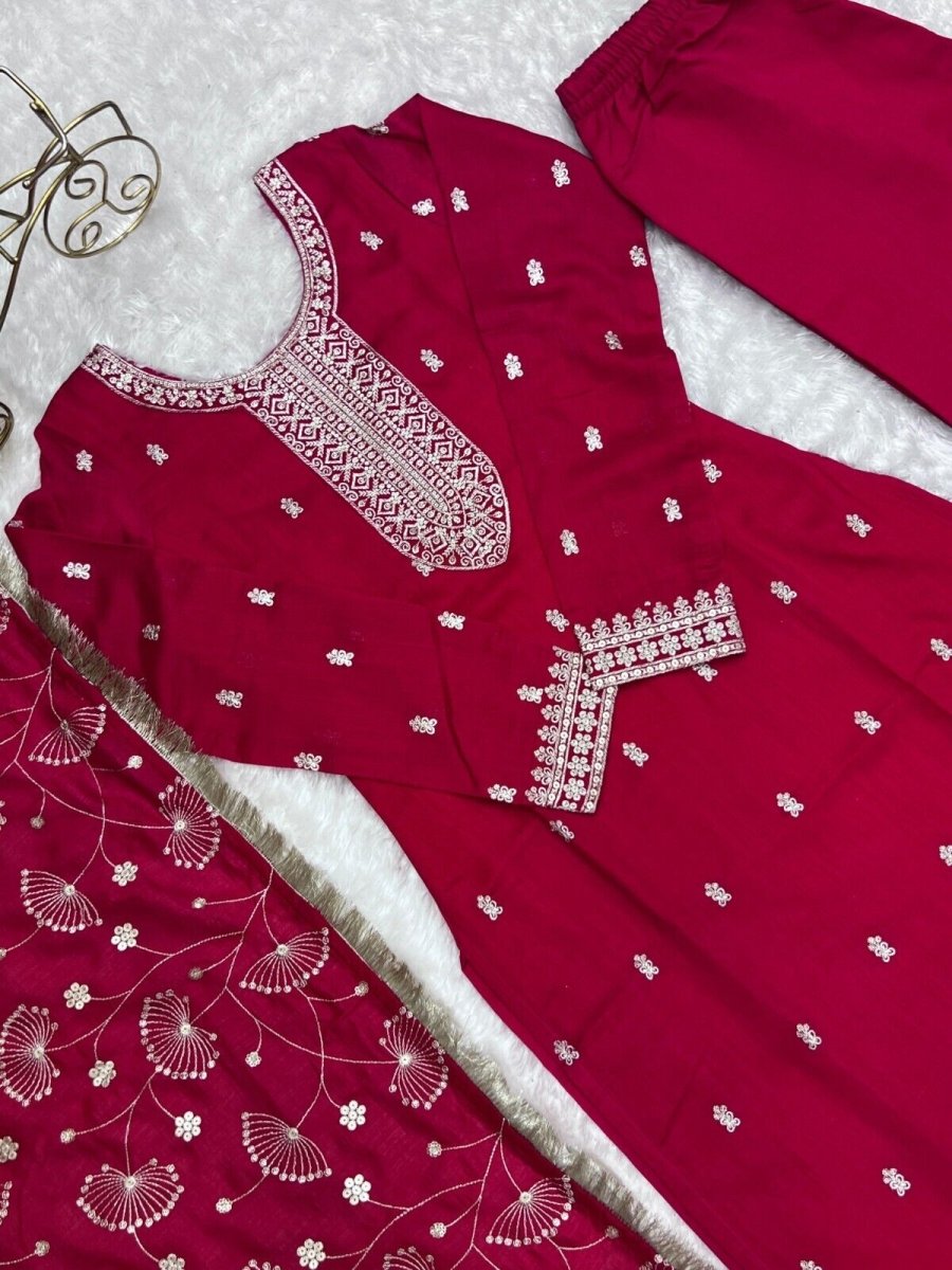 Zari work Silk Salwar Kameez Suit Designer Kurta salwar kameez suit , 3 pcs suit - 001FASHIONFORWARD