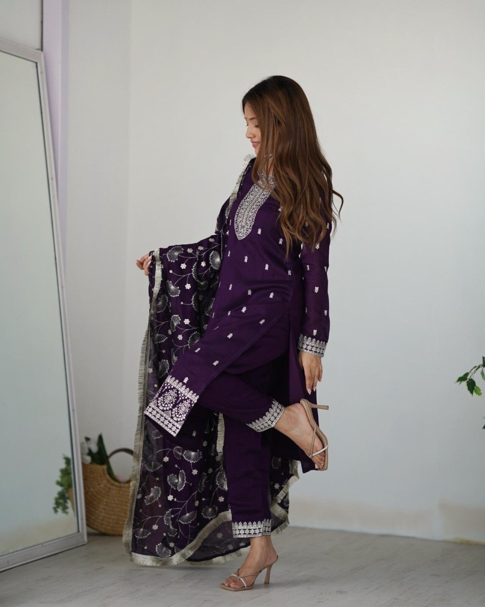 Zari work Silk Salwar Kameez Suit Designer Kurta salwar kameez suit , 3 pcs suit - 001FASHIONFORWARD