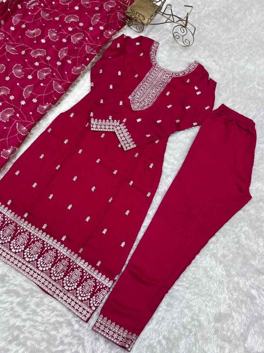 Zari work Silk Salwar Kameez Suit Designer Kurta salwar kameez suit , 3 pcs suit - 001FASHIONFORWARD