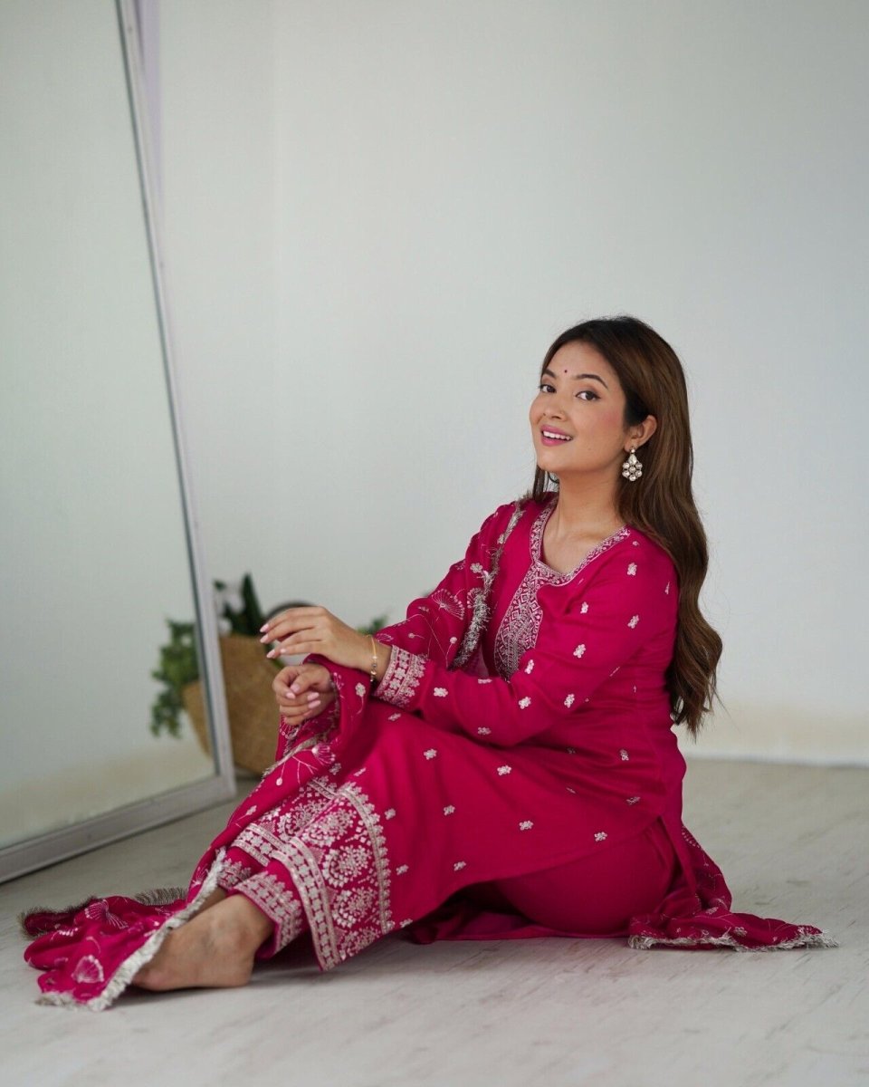 Zari work Silk Salwar Kameez Suit Designer Kurta salwar kameez suit , 3 pcs suit - 001FASHIONFORWARD