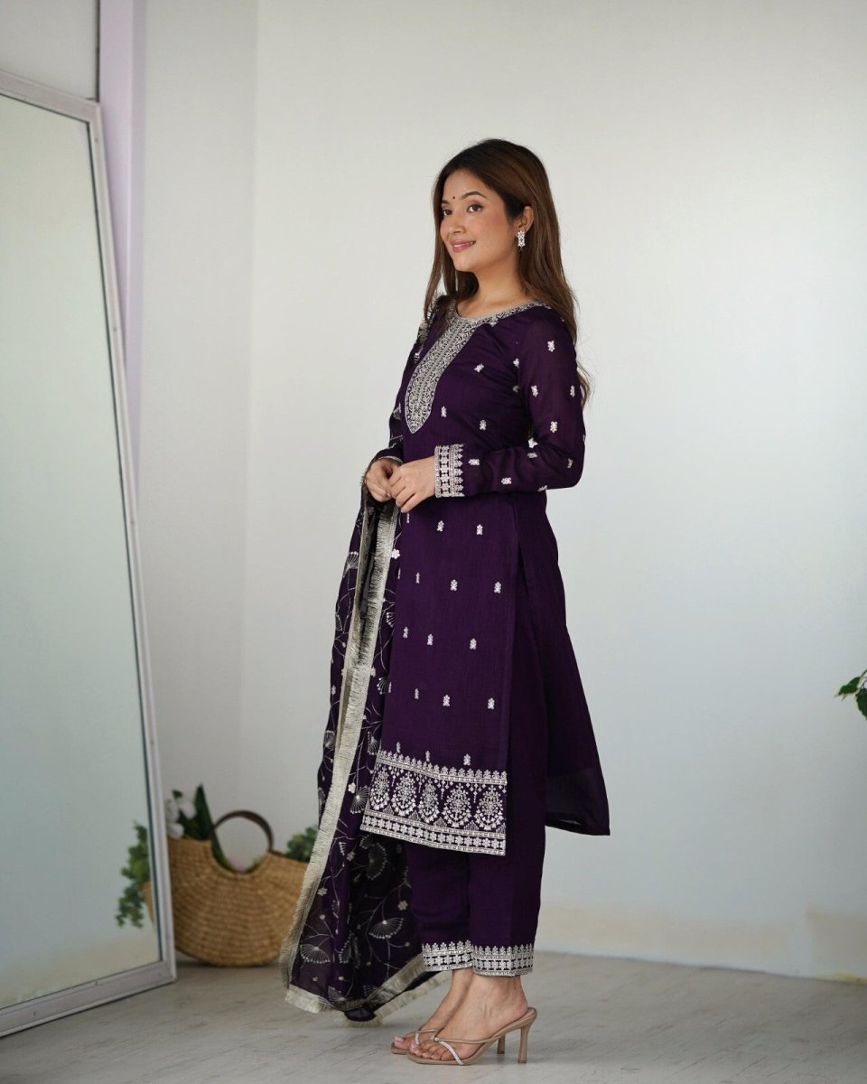Zari work Silk Salwar Kameez Suit Designer Kurta salwar kameez suit , 3 pcs suit - 001FASHIONFORWARD