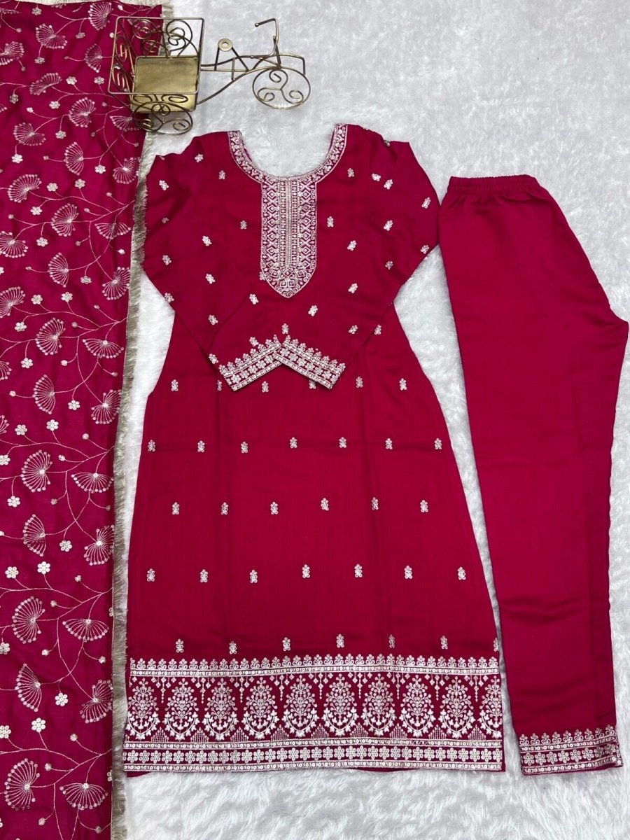 Zari work Silk Salwar Kameez Suit Designer Kurta salwar kameez suit , 3 pcs suit - 001FASHIONFORWARD