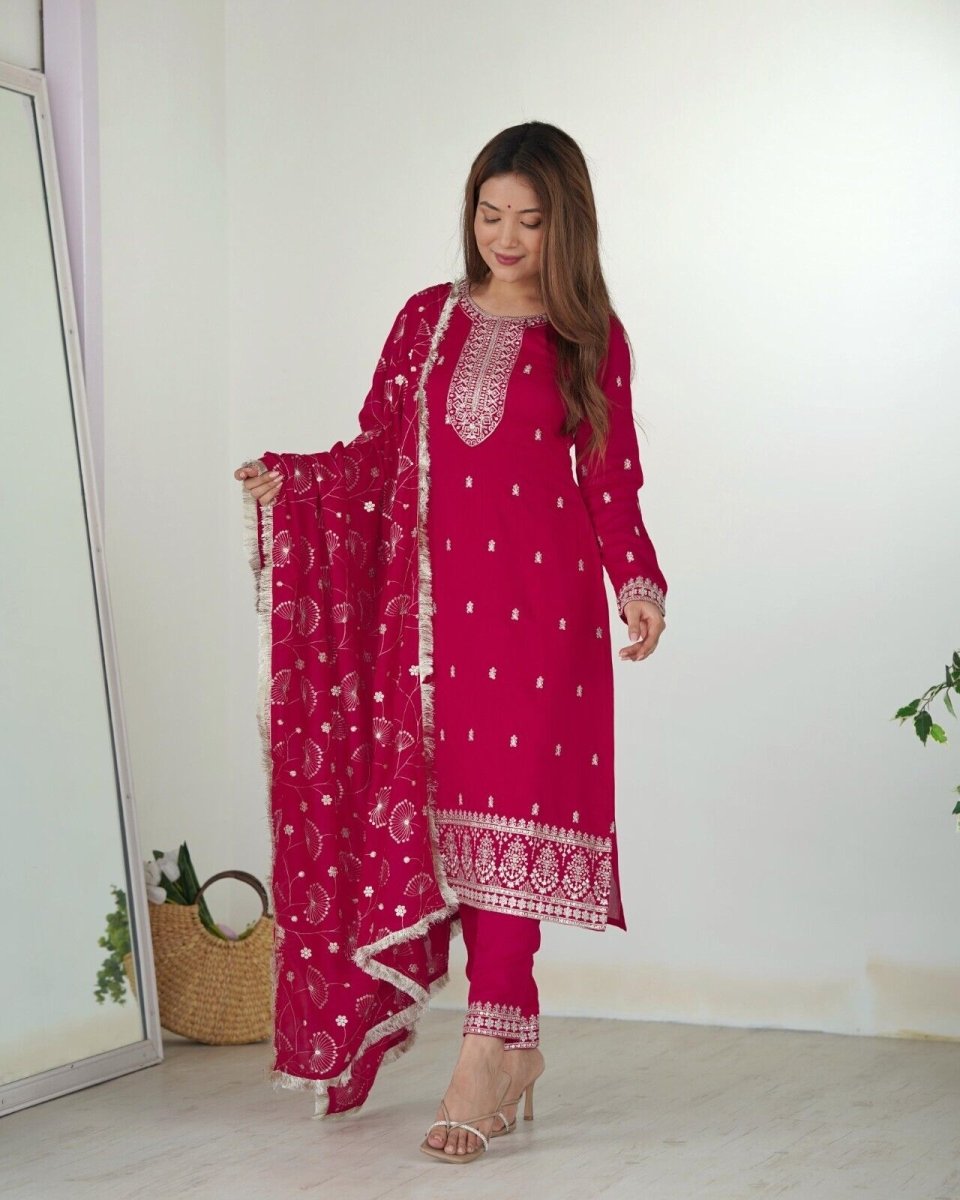 Zari work Silk Salwar Kameez Suit Designer Kurta salwar kameez suit , 3 pcs suit - 001FASHIONFORWARD