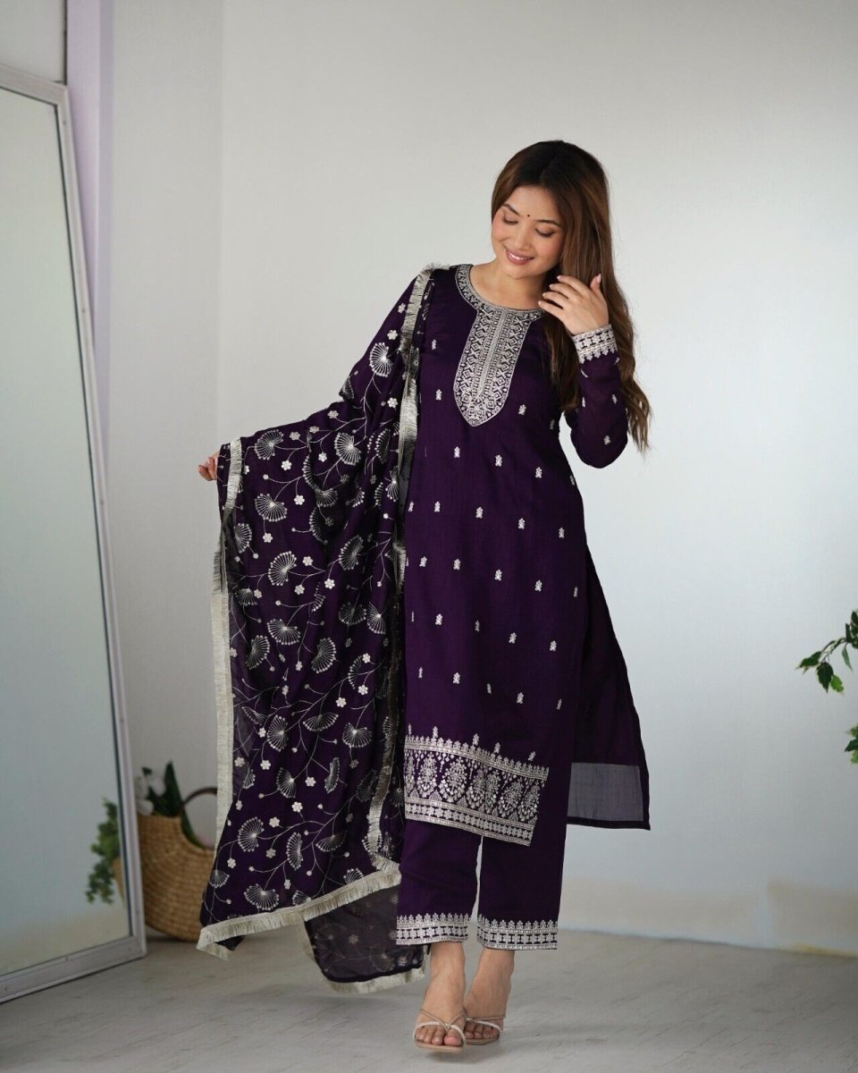 Zari work Silk Salwar Kameez Suit Designer Kurta salwar kameez suit , 3 pcs suit - 001FASHIONFORWARD